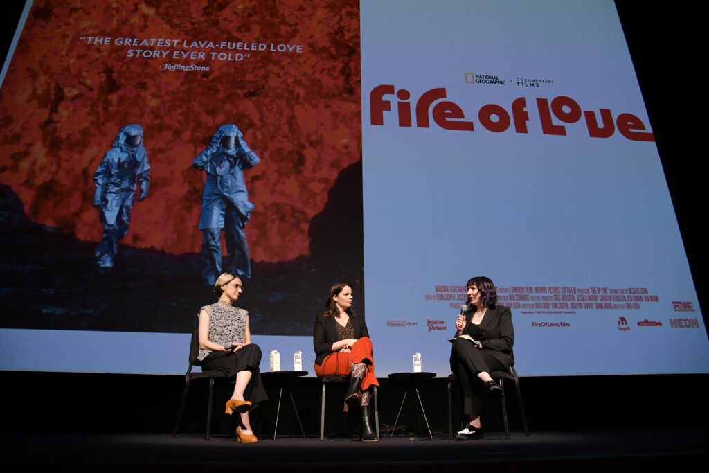 ‘Fire of Love’ editors Jocelyne Chaput and Erin Casper, with Puck’s Julia Alexander, at Alice Tully Theater in New York City.