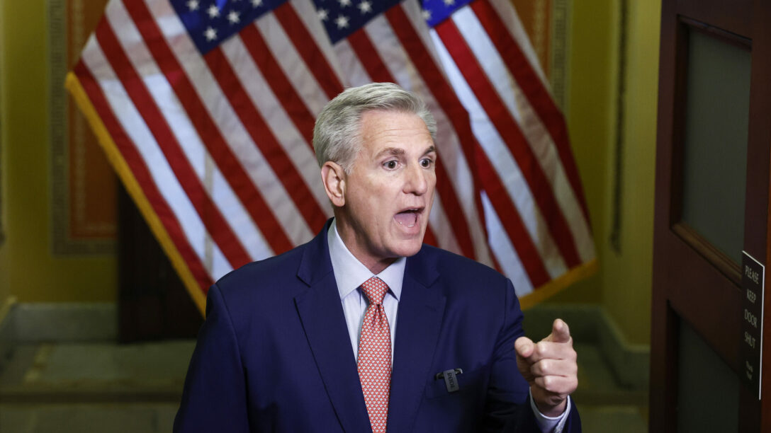 WASHINGTON, DC - JULY 25: U.S. Speaker of the House Kevin McCarthy (R-CA) speaks to reporters outside the Speakers Balcony at the U.S. Capitol Building on July 25, 2023 in Washington, DC. McCarthy held the media availability with reporters to discuss a potential impeachment inquiry against U.S. President Joe Biden that would focus on the Biden family's alleged financial misconduct. (Photo by Anna Moneymaker/Getty Images)