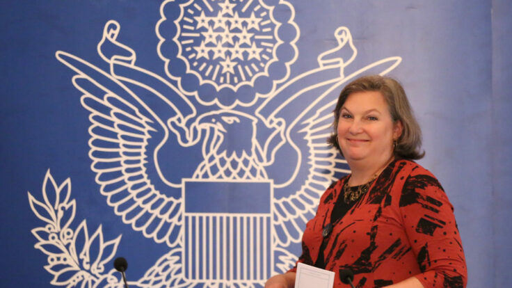 Victoria Nuland arrives for a press conference in Colombo, Sri Lanka, on February 01, 2023.