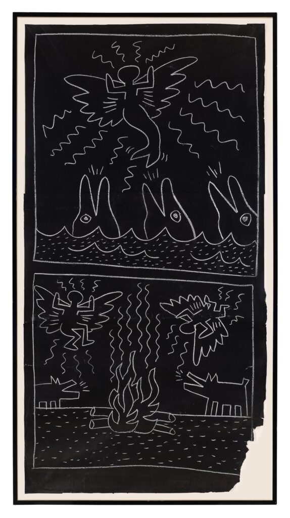Keith Haring, Untitled (Mermaid – Angel, Dolphins, Angels, Barking Dogs)