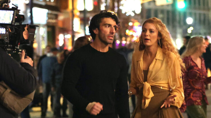 Justin Baldoni and Blake Lively on set in ends with us